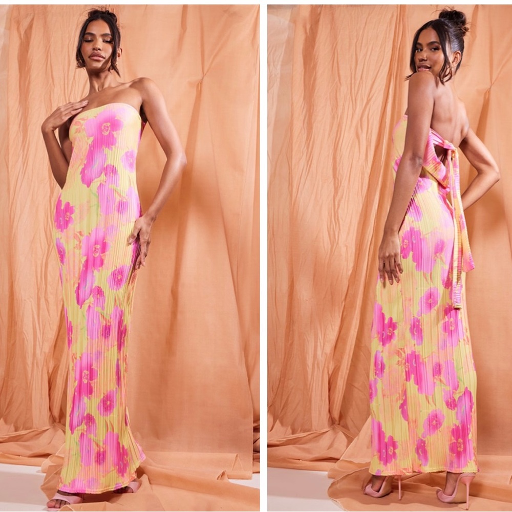 Pretty little thing multi-floral print bandeau dress